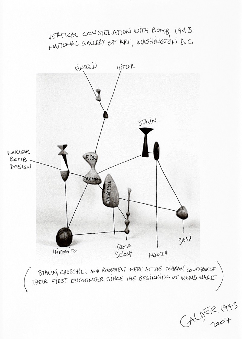 Alessandro Balteo-Yazbeck Preparatory Drawing for Model of Alexander Calder's Vertical Constellation with Bomb, 1943. From the series Cultural Diplomacy: An Art We Neglect, 2007-2009Ink hand-drawing on inkjet print, on paper  35 x 27 cm 
