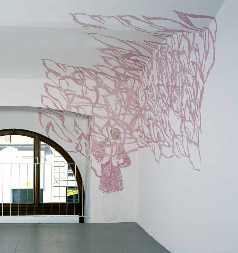Adriana Czernin Ohne Titel, Ausstellungsansicht Galerie Martin Janda, 2006Farbstift, Bleistift auf Wand 
