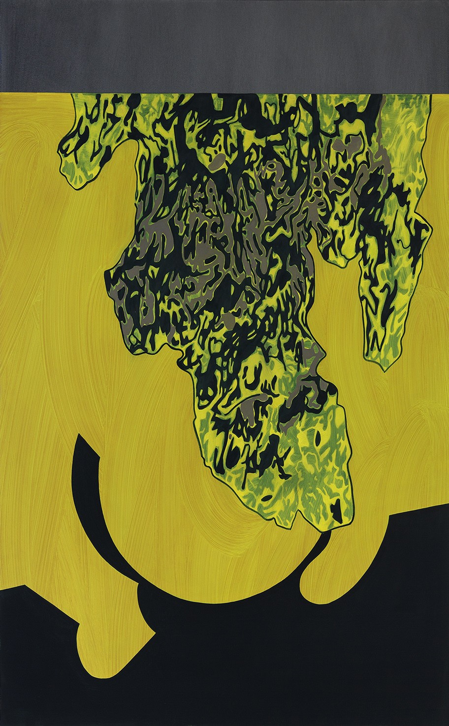 Milena Dragicevic Erections for Transatlantica (Buto), 2018 liquid acrylic, oil and clear gesso on black dyed canvas 148 x 91,5 cm 