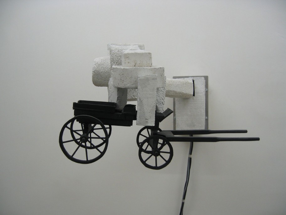 Asta  Gröting Roboter, 2006 Polyester, aluminium, mechanic, wood, board 40 x 40 x 140 cm 