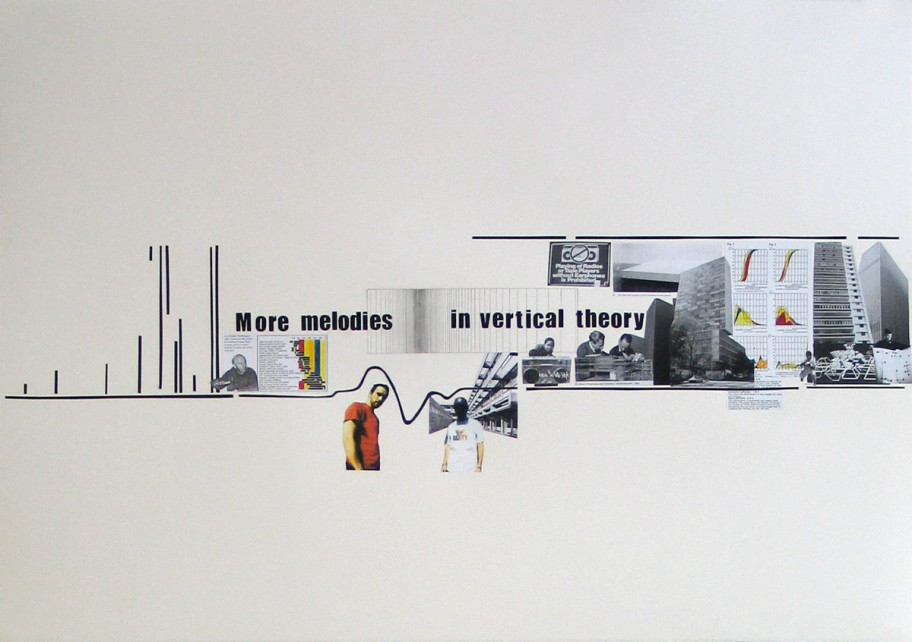 Jakob Kolding More melodies in vertical theory, 2006 Drawing, collage on paper 70,5 x 100 cm 