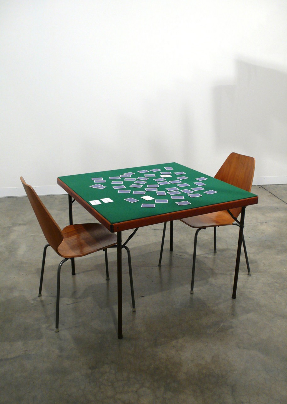 Roman Ondak Memory Game, 2007Memory cards, card table, two chairs 140 x 140 x 90 cm 