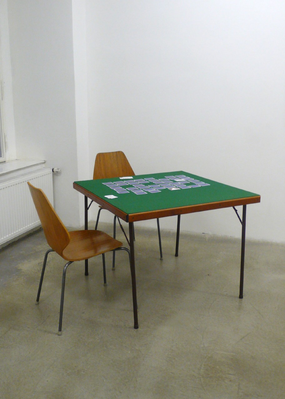 Roman Ondak Memory Game, 2007 Memory cards, table, chairs 140 x 140 x 90 cm 