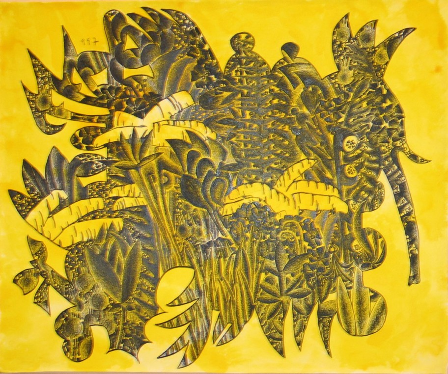 Peter Pommerer Versteckter Elefant, 1997Mischtechnik auf Papier auf Leinwand 35 x 42 cm 