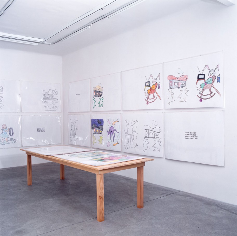 Allen Ruppersberg Spacebound, 2001/2006 Xeroxed pages coloured with crayon, laminated 94,4 x 126,7 cm; 16 parts 