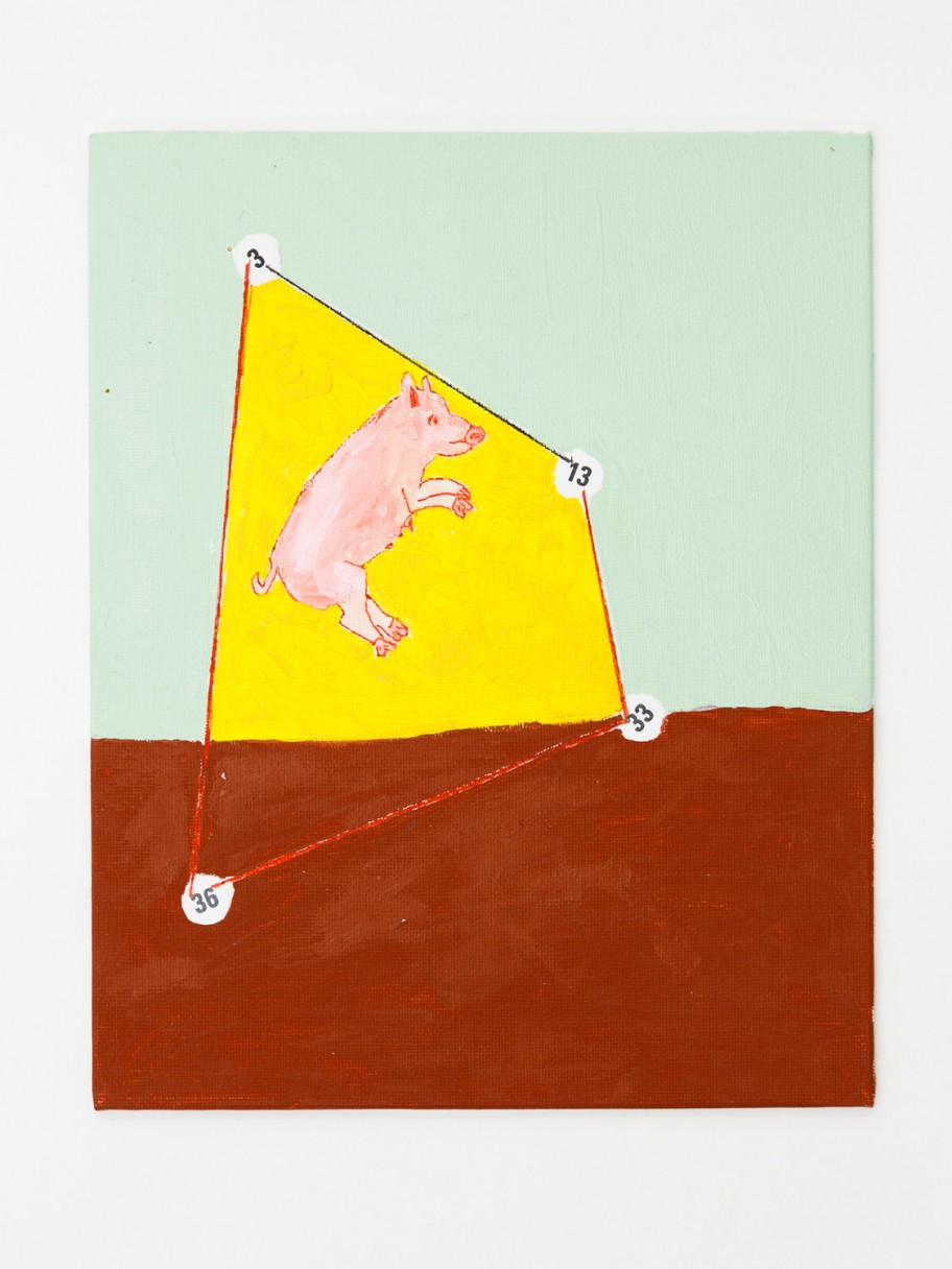 Mladen Stilinović Pig, Trapeze, Numbers, 2013acrylic on canvas 25 x 20 cm 