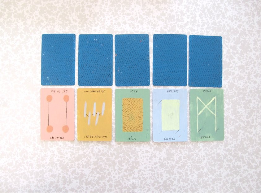 Malin Gabriella Nordin  Cards, 2011 Acryl, Bleistift, Tinte auf Papier 27 cards, each 8,7 x 5,7 cm 