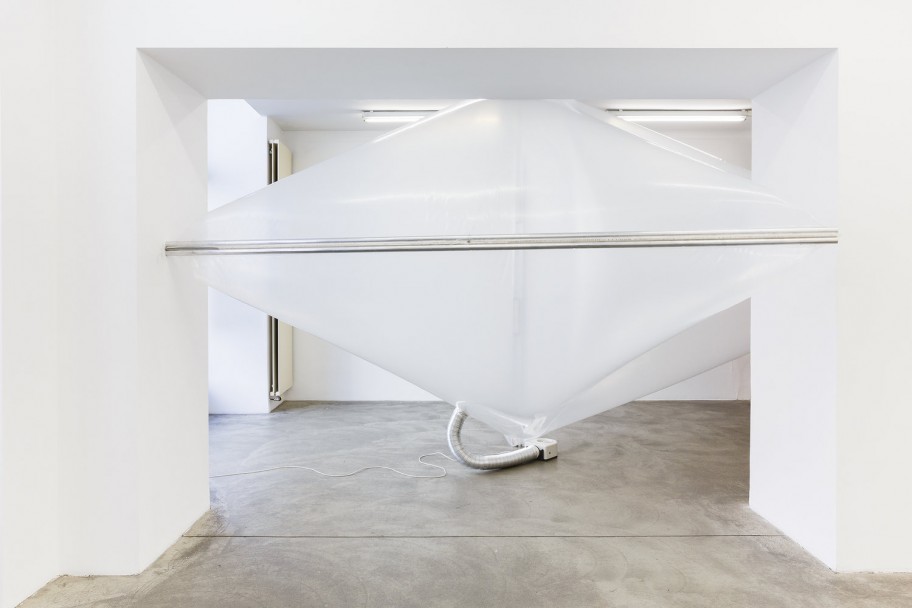 Sergio Prego  Asbestos Hall, 2017 aluminium, plastic film, cardboard  dimensions variable 