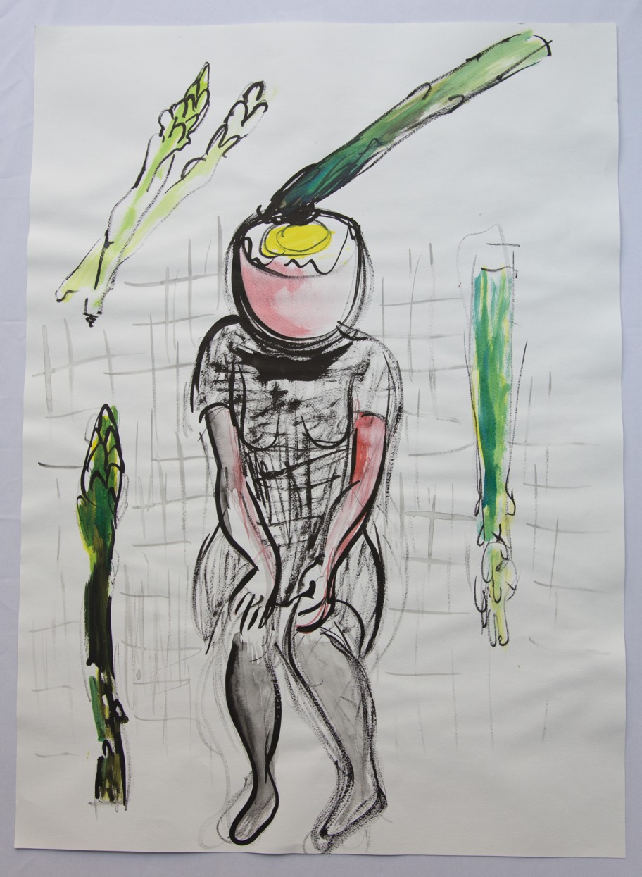 Lucy Stein  Untitled (asparagus season!), 2013 Tinte auf Papier 50 x 69,5 cm 