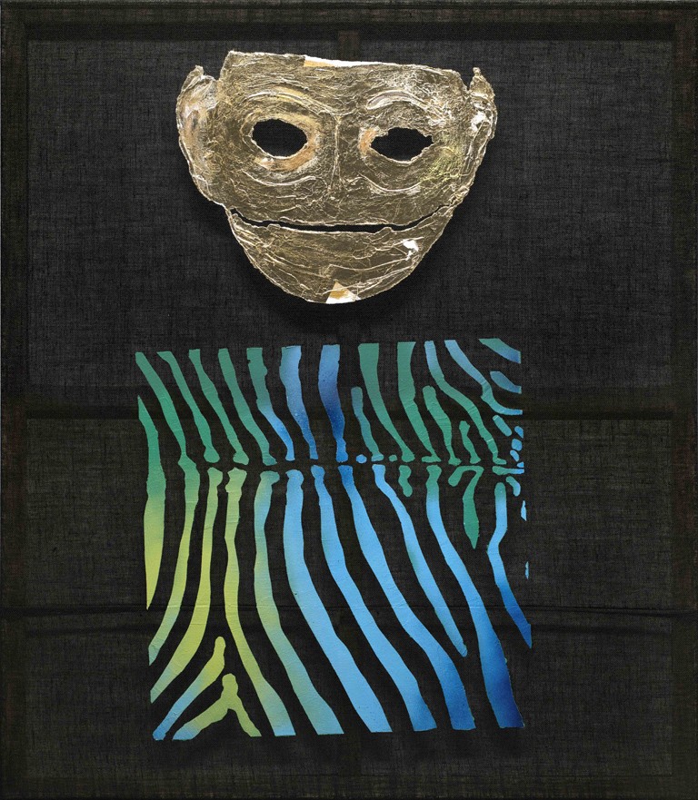 Maja Vukoje BC3000, 2015 acrylic, spray, leaf metal (gold) on burlap 160 x 140 cm 